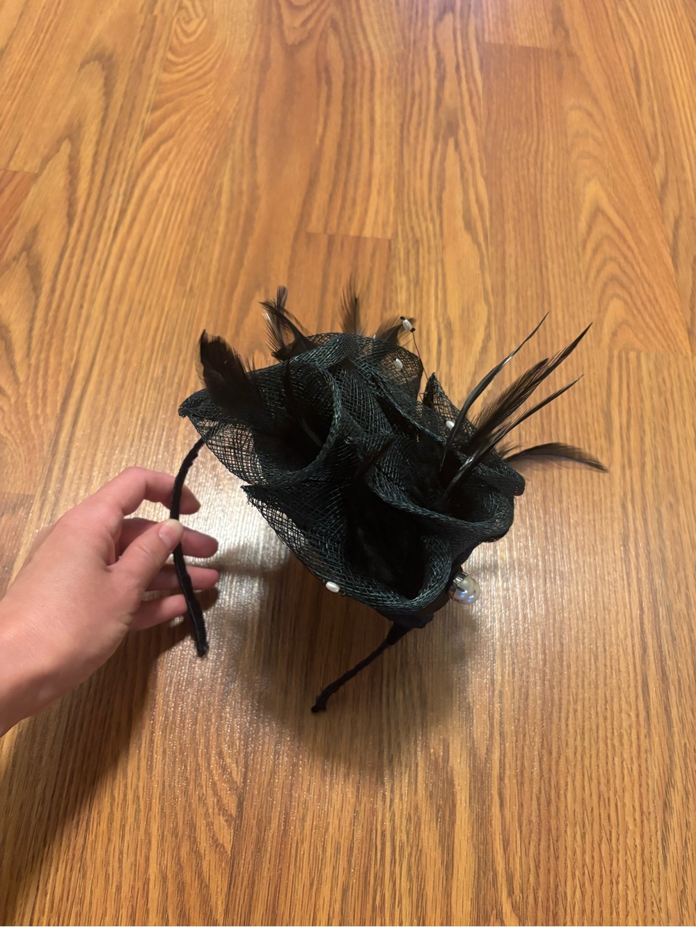 Dark Green Sinamay Fascinator Headband | Feathers | Derby Cocktail Hat - Picture 5 of 8